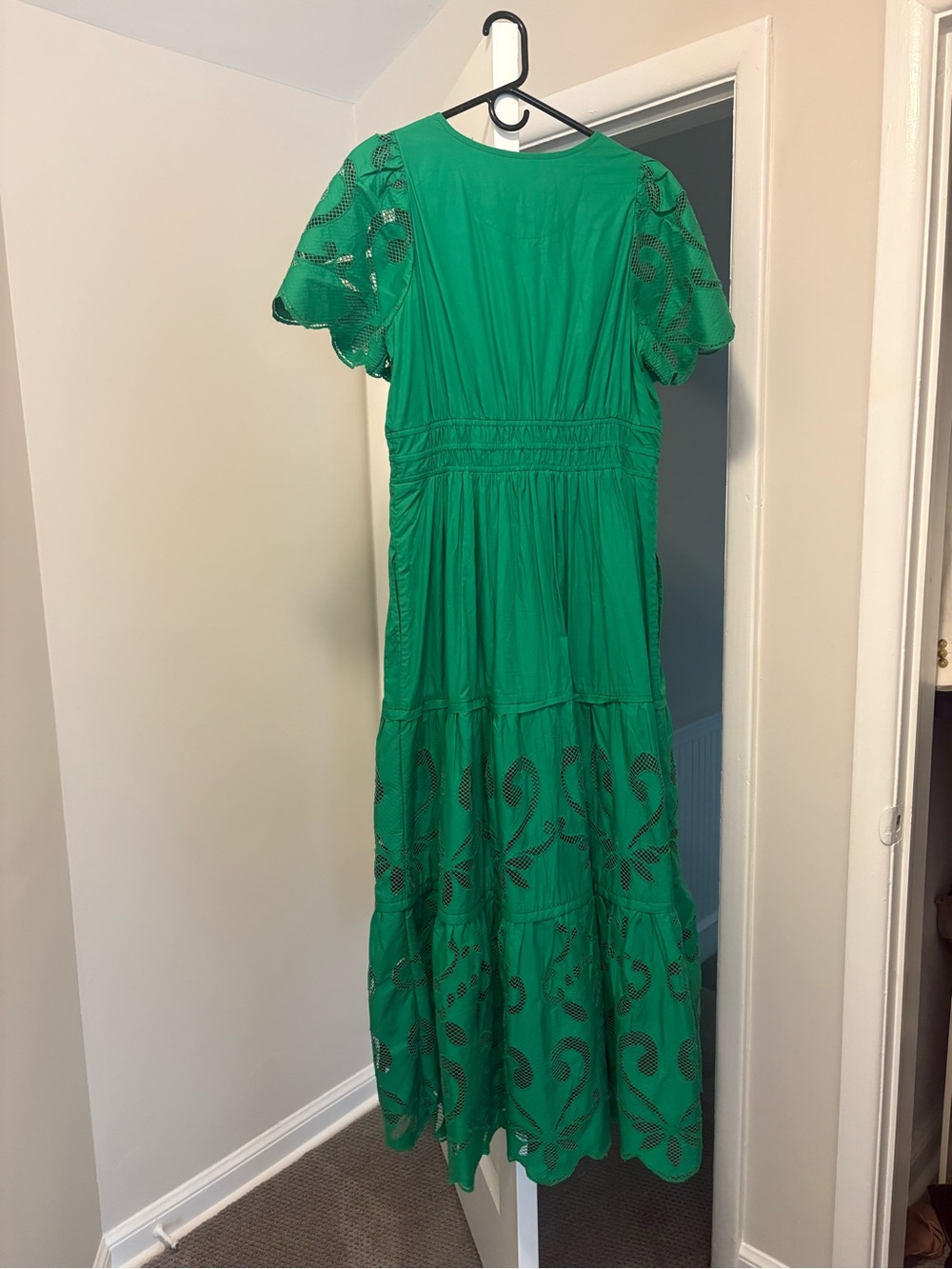 Anthropologie Emerald Green Eyelet Midi Dress - Picture 5 of 5